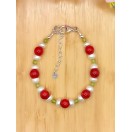 Red Bamboo Coral, Freshwater Pearls & Peridot Bracelet